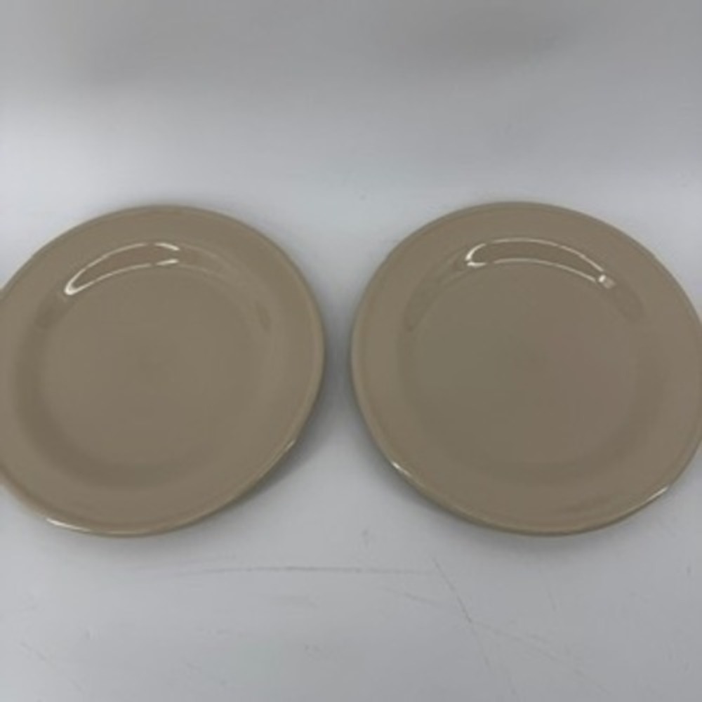 Henn Pottery Tan Taupe Stoneware 8.75 Inch Salad Dessert Plates Set of 2 USA